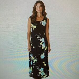 Studio I Black Maxi Dress with Blue Floral Design